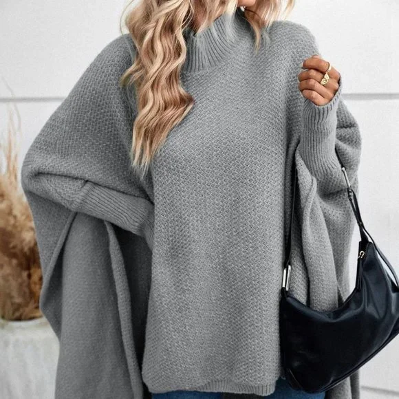 MODA ME COUTURE Sweaters Mock Neck Dolman Sleeve High Low Hem